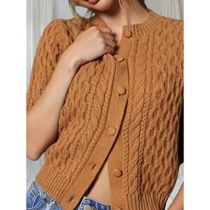 Trending Brown Cableknit Cropped Cardigan Cardi size XL Classic Staple  NWT